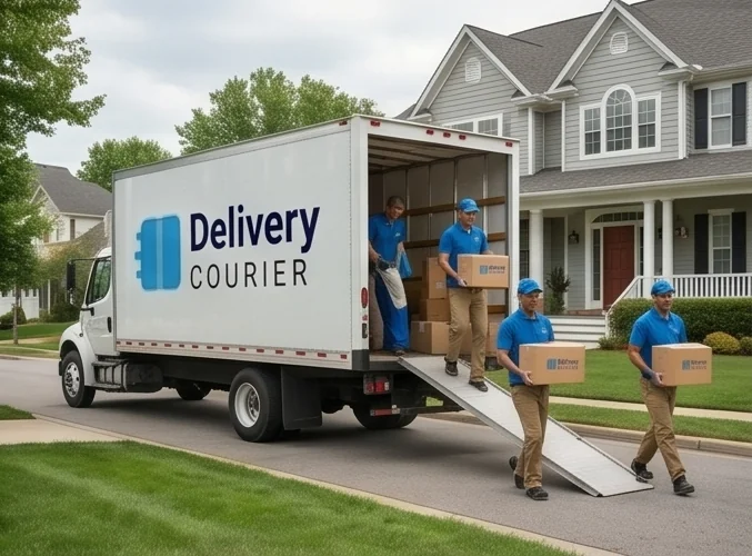 Secure warehouse with Delhivery Courier boxes and staff organizing inventory